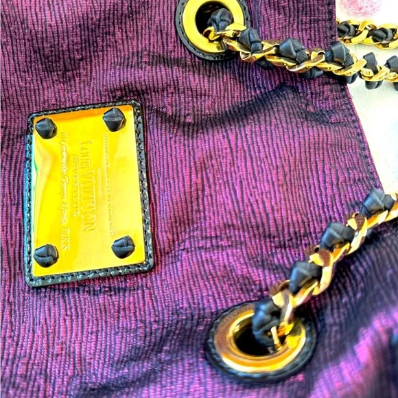 Louis Vuitton RARE Silk Purple Shoulder Bag with Metallic Gold Hardware - Picture 9 of 13
